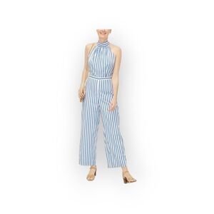 J crew Tie-back halter jumpsuit blue & white‎